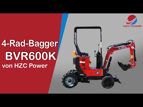 HZC Power Minibagger mit 4 Rädern, Benzinmotor &amp; Verstellbarem Fahrwerk (BVR600K)
