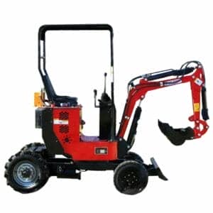 Mini excavator with 4 wheels, petrol engine & adjustable chassis